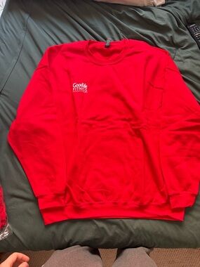 Gildan Red Crewneck Sweatshirt with GoodLife Fitness Logo